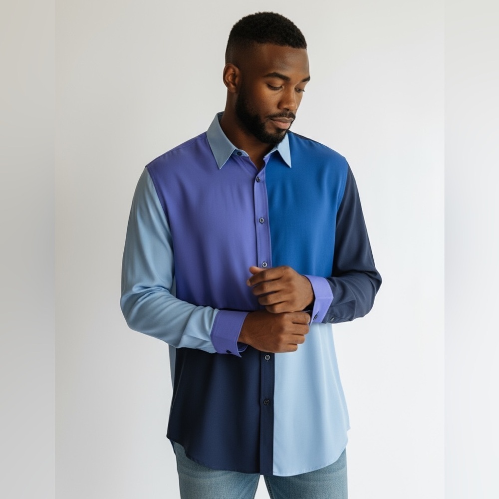 XINNO men’s color, Block 100% silk longsleeve dress shirt excellent condition - Picture 14 of 14